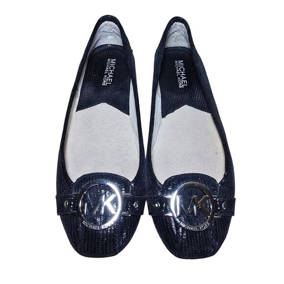 Michael Kors 6M Black Leather Ballet Flats Slip On Logo Rubber Soles Msrp $110 - Picture 1 of 7